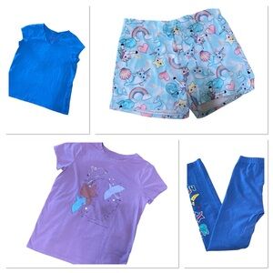 4-Piece Bundle Girls Tops Shorts Leggings Size Large 10/12
